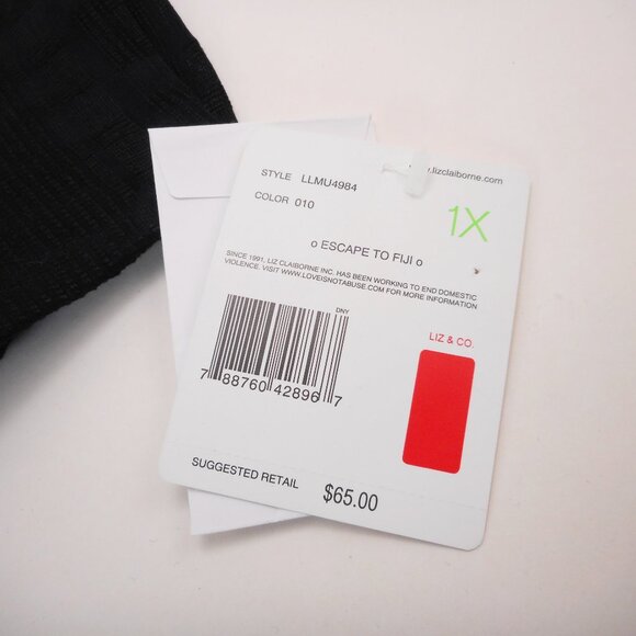 Liz Claiborne Women's Size 1X Fiji Tunic Top Black Textured 3/4 Sleeve NWT Vtg - Picture 9 of 11